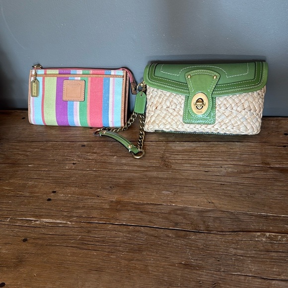 Coach ‘07 Hampton Green Straw Tote, Clutch, Slim Wallet, Scarf-Wrap & O/S Hat - Picture 10 of 16